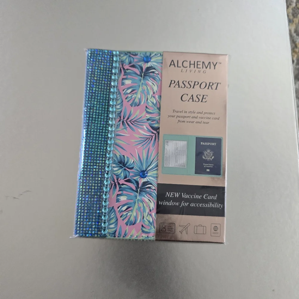 Alchemy Pink and Blue Bling Tropical Passport Case - Picture 9 of 9